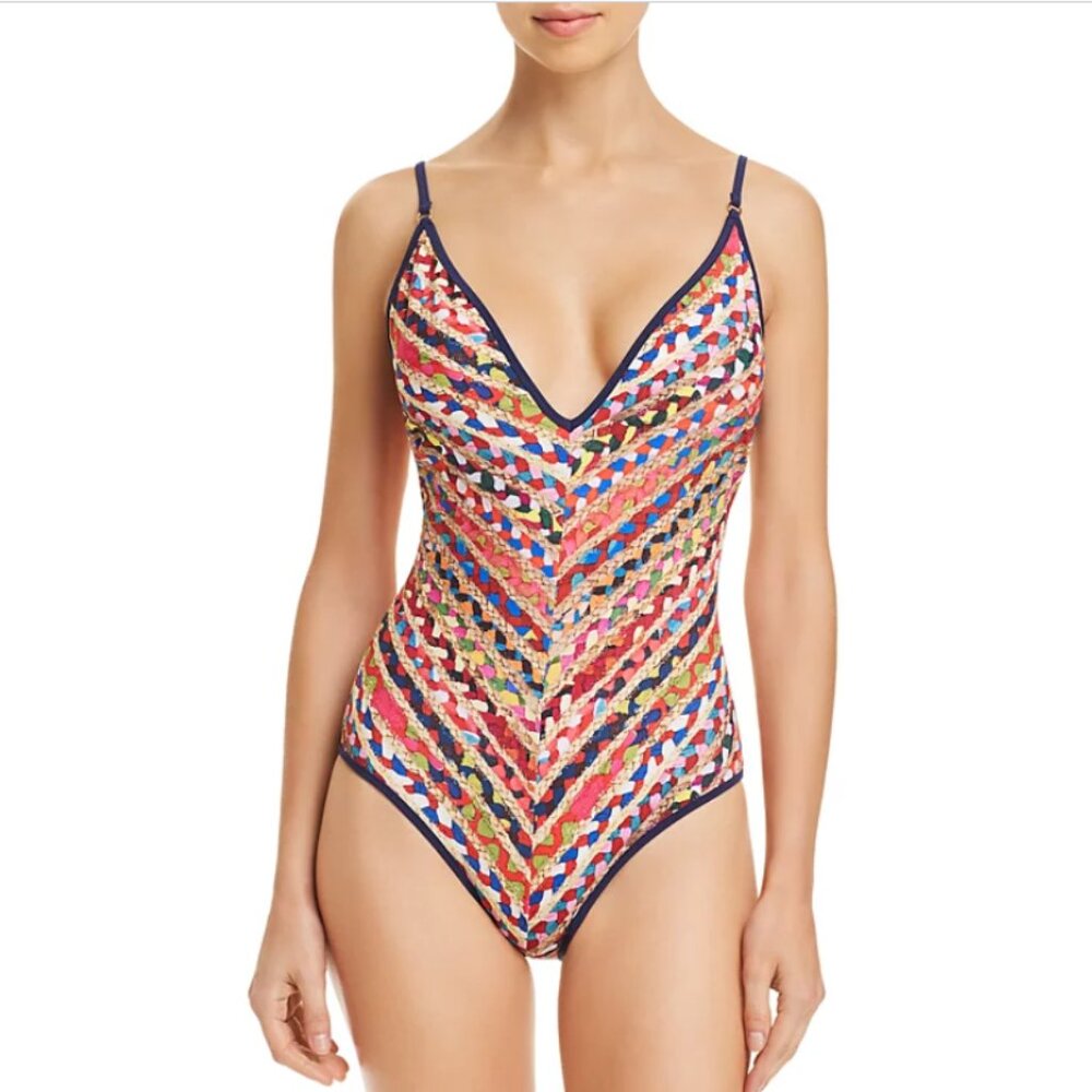 Sam Edelman Swim Suit XS One Piece Cheeky Raffia Rainbow NWT